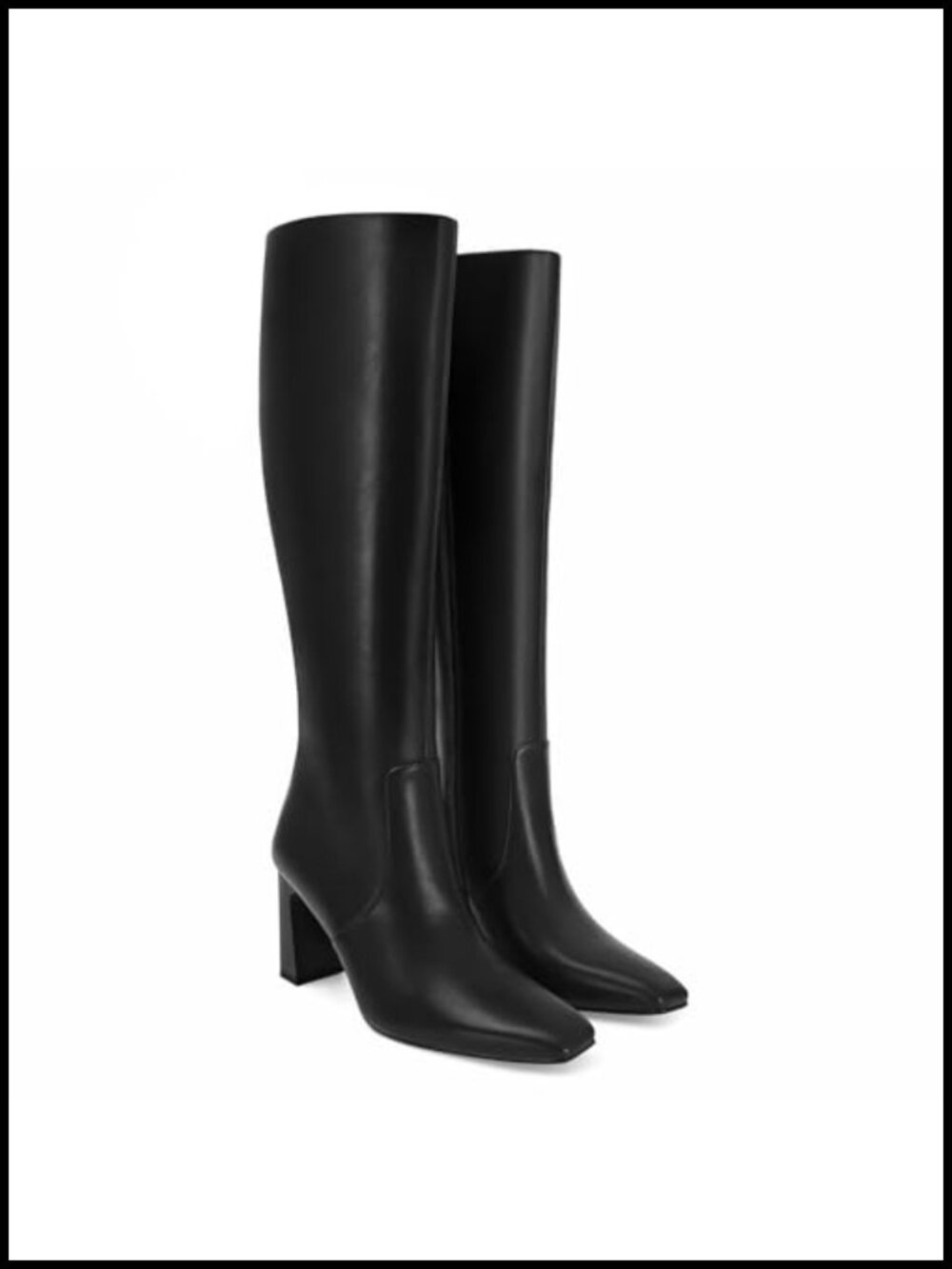 Faux Leather Chunky Heeled Knee High Boots Square Toe Side Zip